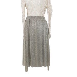 World Market Silver & Champagne Metallic Pleated Skirt S/M Glam Holidays